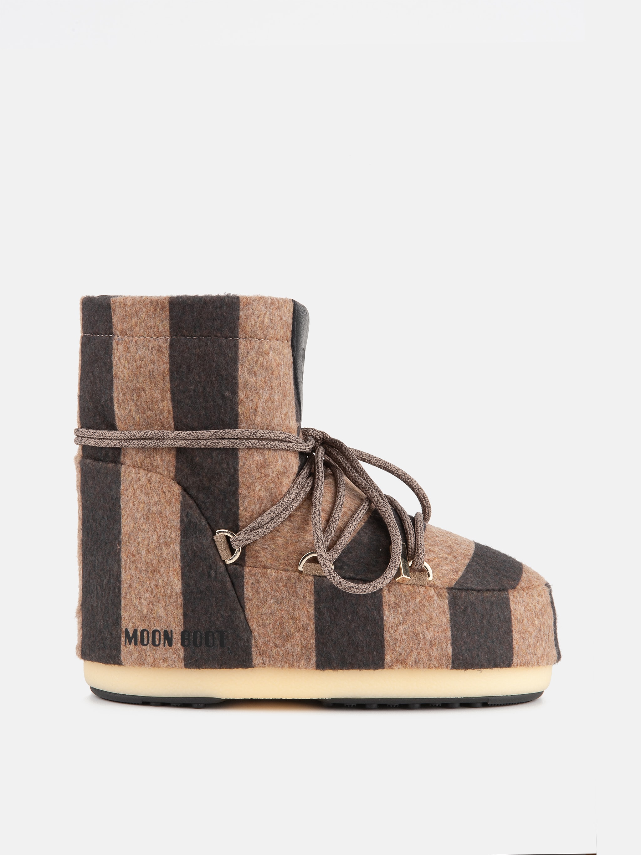 Jacquemus + Moon Boot ICON LOW BEIGE STRIPIERTE FILZSTIEFEL