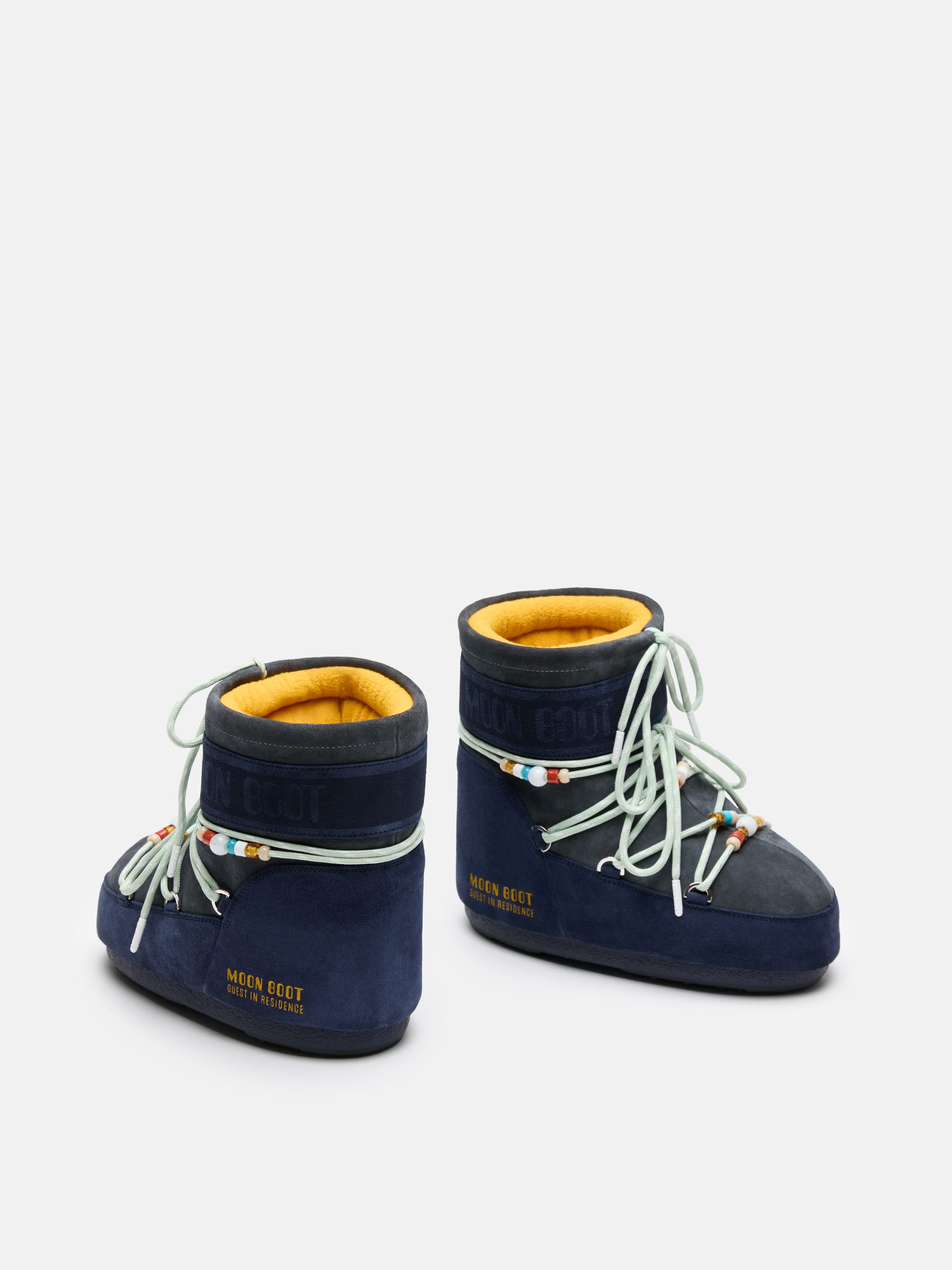 MOON BOOT X GUEST IN RESIDENCE ICON LOW MIDNIGHT & GREY BEADED SUEDE STIEFEL